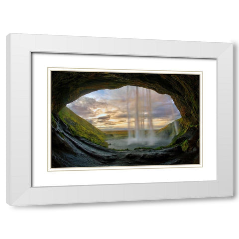 Seljalandsfoss waterfall on the southern coast of Iceland White Modern Wood Framed Art Print with Double Matting by Steve Mohlenkamp