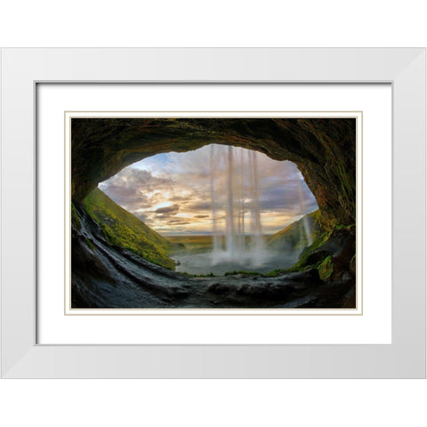 Seljalandsfoss waterfall on the southern coast of Iceland White Modern Wood Framed Art Print with Double Matting by Steve Mohlenkamp