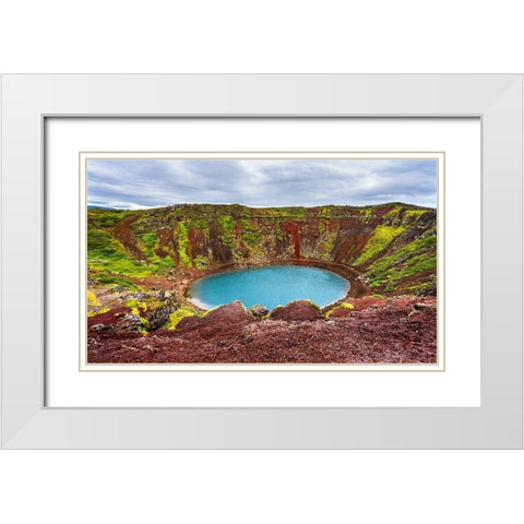 Red green Kerio Volcano Crater blue Lake Golden Falls Golden Circle White Modern Wood Framed Art Print with Double Matting by Perry, William