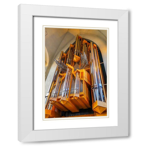 Hallgrimskirkja Large Lutheran Church Wooden Organ-Reykjavik-Iceland White Modern Wood Framed Art Print with Double Matting by Perry, William