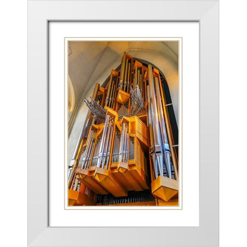 Hallgrimskirkja Large Lutheran Church Wooden Organ-Reykjavik-Iceland White Modern Wood Framed Art Print with Double Matting by Perry, William