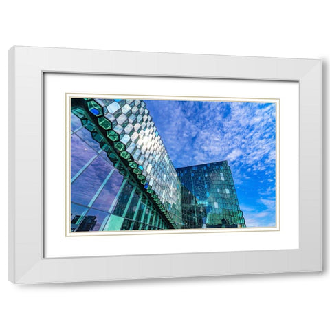 Modern glass concert hall-Reykjavik-Iceland White Modern Wood Framed Art Print with Double Matting by Perry, William