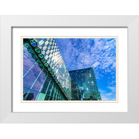 Modern glass concert hall-Reykjavik-Iceland White Modern Wood Framed Art Print with Double Matting by Perry, William
