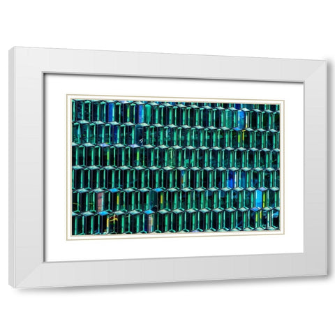 Modern glass abstract background concert hall-Reykjavik-Iceland  White Modern Wood Framed Art Print with Double Matting by Perry, William