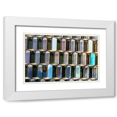 Modern glass abstract background concert hall-Reykjavik-Iceland White Modern Wood Framed Art Print with Double Matting by Perry, William