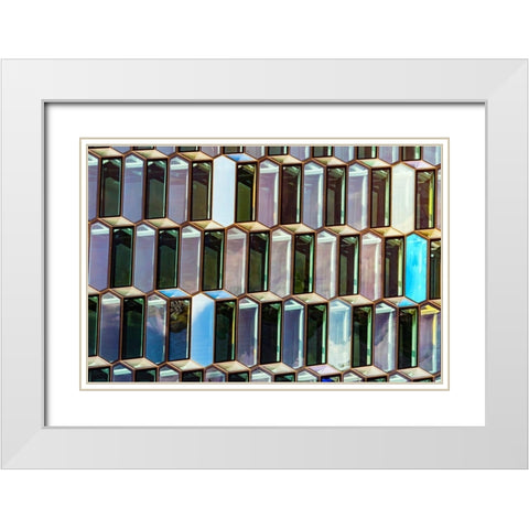 Modern glass abstract background concert hall-Reykjavik-Iceland White Modern Wood Framed Art Print with Double Matting by Perry, William