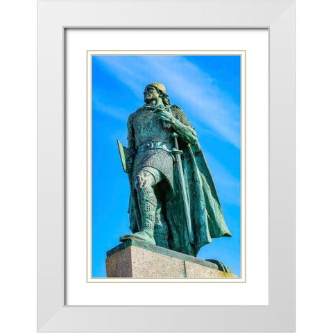 Leifur Eriksson Statue Highest Hill-Reykjavik-Iceland  White Modern Wood Framed Art Print with Double Matting by Perry, William