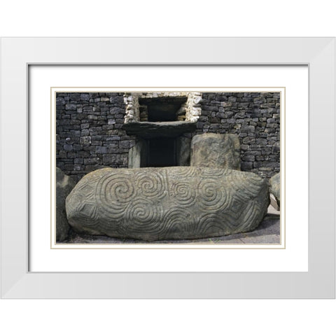Ireland, Newgrange Elaborately carved stone White Modern Wood Framed Art Print with Double Matting by Flaherty, Dennis