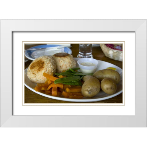 Ireland, Ballyvaughan Salmon cakes with veggies White Modern Wood Framed Art Print with Double Matting by Kaveney, Wendy