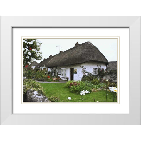 Ireland, Adare Cottage surrounded by a garden White Modern Wood Framed Art Print with Double Matting by Flaherty, Dennis