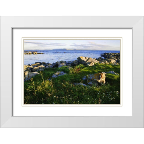 Ireland, Galway Bay Bay in late afternoon light White Modern Wood Framed Art Print with Double Matting by Flaherty, Dennis