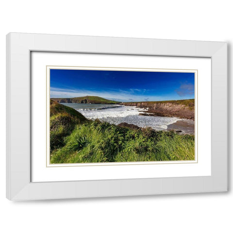 Waves crash into cliffs at Binn Ban Beach near Dingle-Ireland White Modern Wood Framed Art Print with Double Matting by Haney, Chuck
