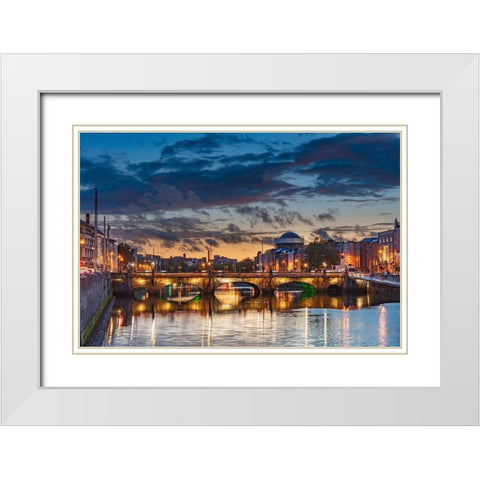 The Grattan Bridge over the River Liffey at dusk in downtown Dublin-Ireland White Modern Wood Framed Art Print with Double Matting by Haney, Chuck