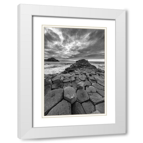 Interlocking basalt columns at sunset at the Giants Causeway near Bushmills-Northern Ireland White Modern Wood Framed Art Print with Double Matting by Haney, Chuck