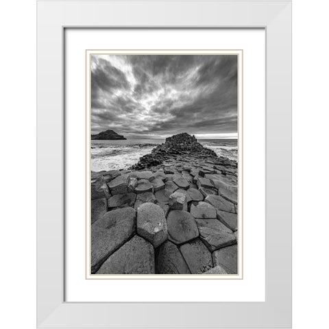 Interlocking basalt columns at sunset at the Giants Causeway near Bushmills-Northern Ireland White Modern Wood Framed Art Print with Double Matting by Haney, Chuck