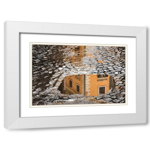 Italy-Rome Via di Ripetta-puddles after the rain White Modern Wood Framed Art Print with Double Matting by Jones, Alison