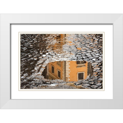 Italy-Rome Via di Ripetta-puddles after the rain White Modern Wood Framed Art Print with Double Matting by Jones, Alison