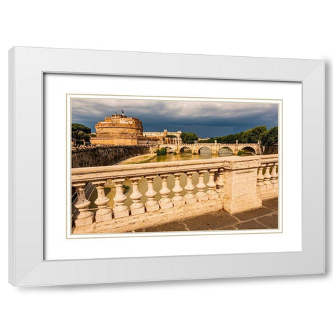 Italy-Rome Tiber River-Castel SantAngelo and Ponte SantAngelo seen upstream White Modern Wood Framed Art Print with Double Matting by Jones, Alison