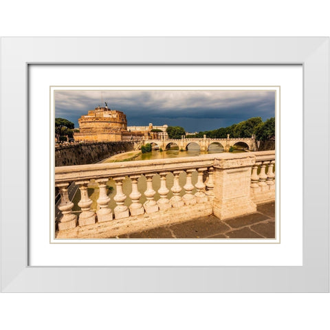 Italy-Rome Tiber River-Castel SantAngelo and Ponte SantAngelo seen upstream White Modern Wood Framed Art Print with Double Matting by Jones, Alison