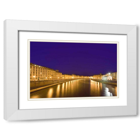 Italy, Pisa Lights reflect on the Arno River White Modern Wood Framed Art Print with Double Matting by Flaherty, Dennis