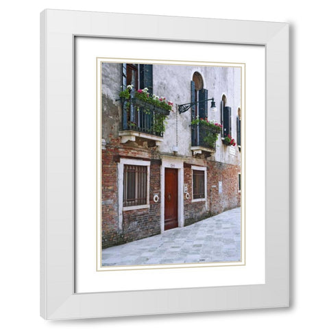 Italy, Venice A residential side street White Modern Wood Framed Art Print with Double Matting by Flaherty, Dennis