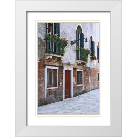 Italy, Venice A residential side street White Modern Wood Framed Art Print with Double Matting by Flaherty, Dennis