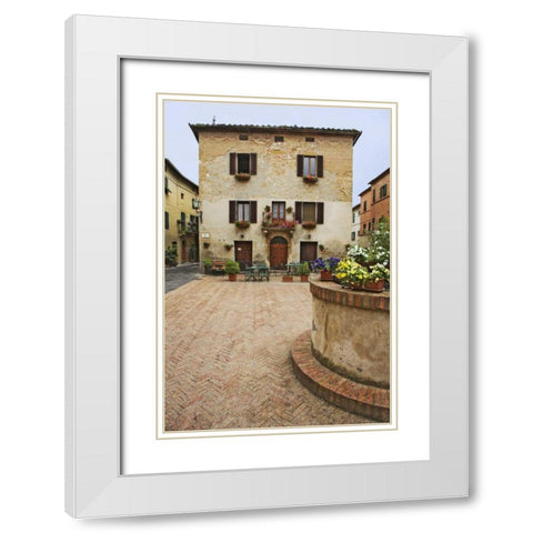 A local restaurant in a Piazza, Pienza, Italy White Modern Wood Framed Art Print with Double Matting by Flaherty, Dennis