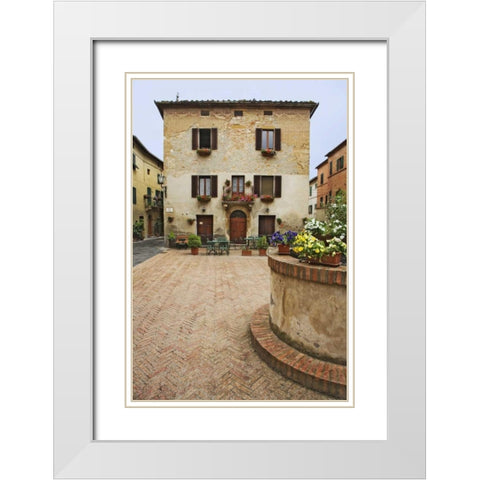 A local restaurant in a Piazza, Pienza, Italy White Modern Wood Framed Art Print with Double Matting by Flaherty, Dennis