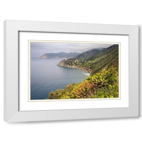 Italy, Cinque Terre Coastal shoreline lookout White Modern Wood Framed Art Print with Double Matting by Flaherty, Dennis