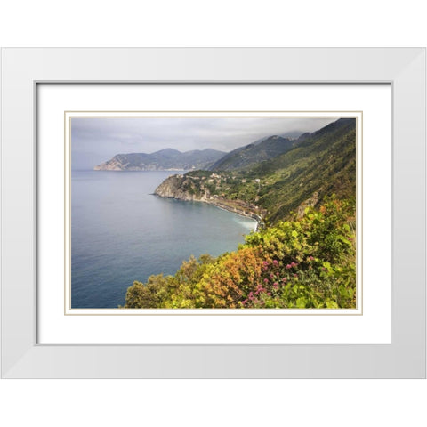Italy, Cinque Terre Coastal shoreline lookout White Modern Wood Framed Art Print with Double Matting by Flaherty, Dennis