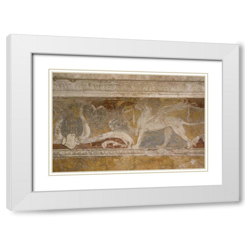 Italy, Pompeii Fresco details in the Forum Baths White Modern Wood Framed Art Print with Double Matting by Kaveney, Wendy