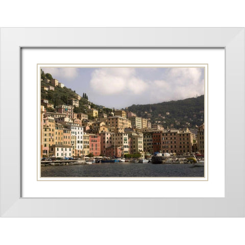Italy, Camogli Boats moored in harbor White Modern Wood Framed Art Print with Double Matting by Kaveney, Wendy
