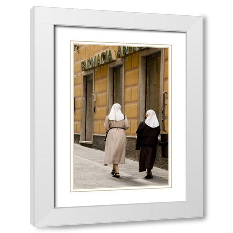Italy, Camogli Nuns walk along the Via Republica White Modern Wood Framed Art Print with Double Matting by Kaveney, Wendy