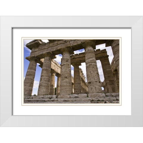 Italy, Campania, Paestum Temple of Neptune White Modern Wood Framed Art Print with Double Matting by Kaveney, Wendy