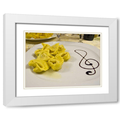 Italy, Cento A plate of cheese tortellini White Modern Wood Framed Art Print with Double Matting by Kaveney, Wendy