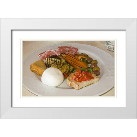 Italy, Naples Variety of antipasti appetizers White Modern Wood Framed Art Print with Double Matting by Kaveney, Wendy