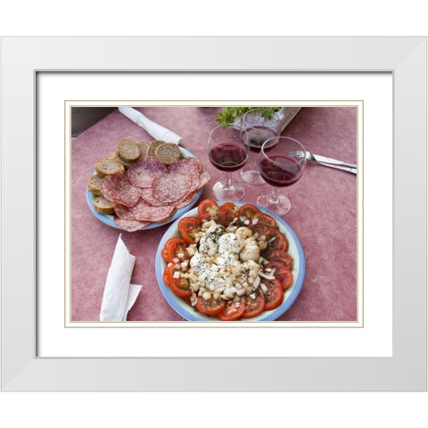 Italy, Positano Antipasti and wine White Modern Wood Framed Art Print with Double Matting by Kaveney, Wendy