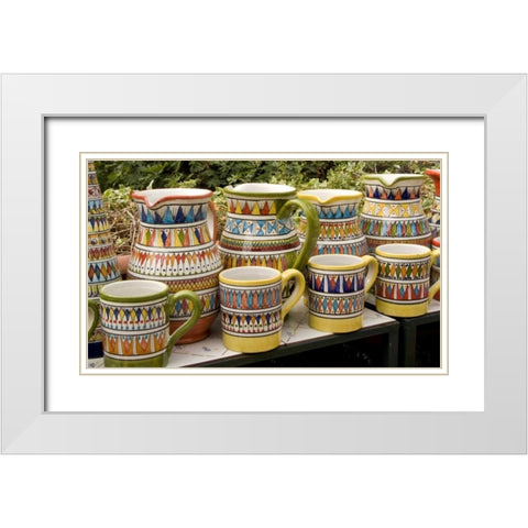Italy, Positano Ceramic pitchers and mugs White Modern Wood Framed Art Print with Double Matting by Kaveney, Wendy