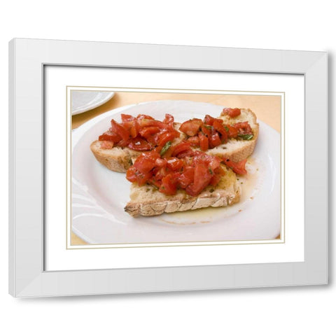 Italy, Positano Display plate of bruschetta White Modern Wood Framed Art Print with Double Matting by Kaveney, Wendy