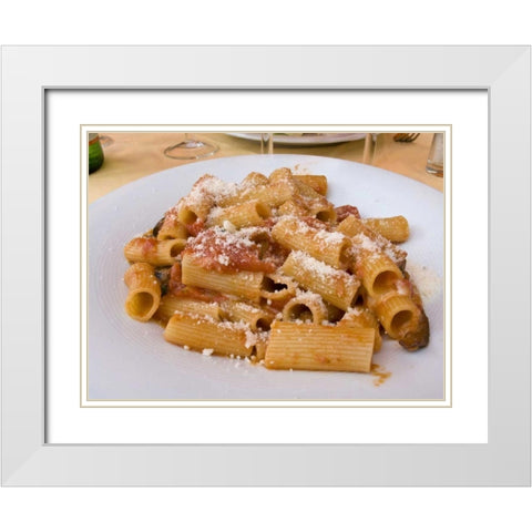 Italy, Positano Display plate of rigatoni White Modern Wood Framed Art Print with Double Matting by Kaveney, Wendy