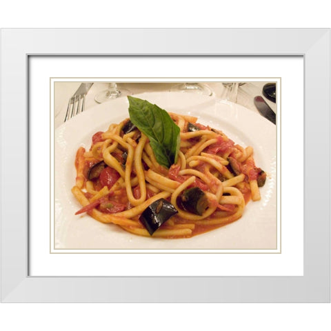 Italy, Positano Plate of pasta and eggplant White Modern Wood Framed Art Print with Double Matting by Kaveney, Wendy