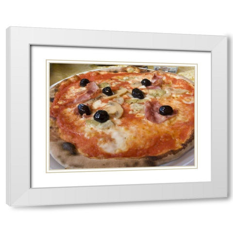 Italy, Positano Plate of Neapolitan pizza White Modern Wood Framed Art Print with Double Matting by Kaveney, Wendy