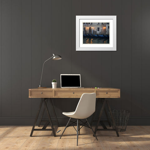 Italy, Venice Gondolas moored in early morning White Modern Wood Framed Art Print with Double Matting by Young, Bill