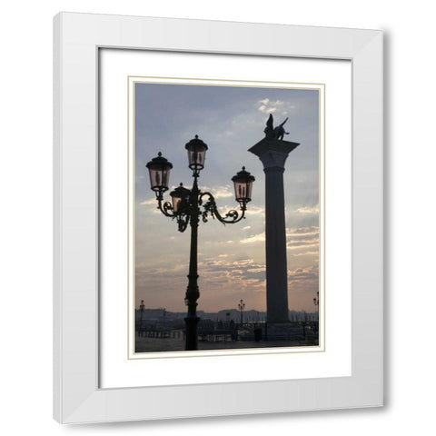 Italy, Venice Lion of St Mark atop column White Modern Wood Framed Art Print with Double Matting by Young, Bill