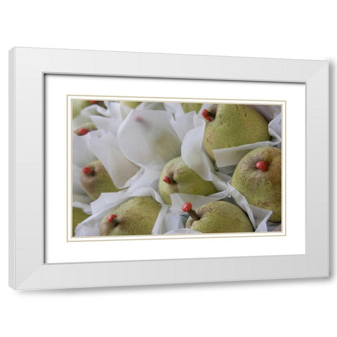 Italy, Venice Pears with red wax on stems White Modern Wood Framed Art Print with Double Matting by Young, Bill