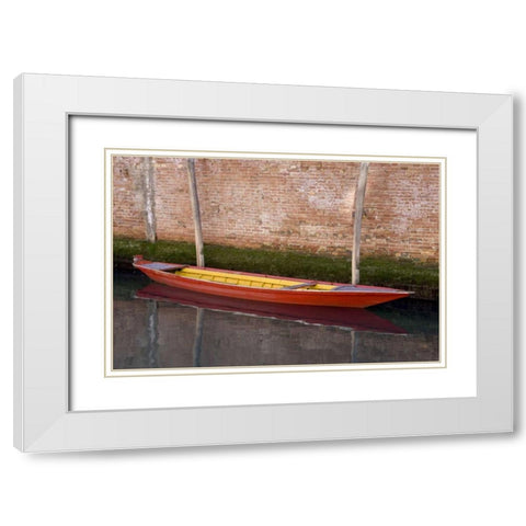 Italy, Venice Red boat reflecting in a canal White Modern Wood Framed Art Print with Double Matting by Young, Bill
