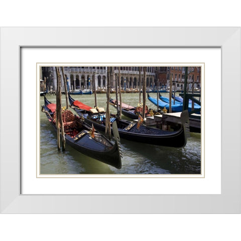 Italy, Venice Gondolas docked on the Grand Canal White Modern Wood Framed Art Print with Double Matting by Kaveney, Wendy