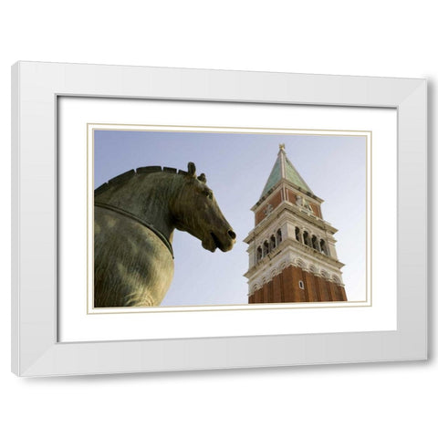 Italy, Venice San Marco Horse and Campanile White Modern Wood Framed Art Print with Double Matting by Kaveney, Wendy