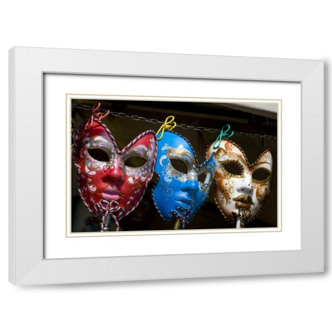 Italy, Venice Display of venetian carnival masks White Modern Wood Framed Art Print with Double Matting by Kaveney, Wendy