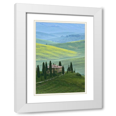 Italy, Tuscany Beautiful green countryside White Modern Wood Framed Art Print with Double Matting by Flaherty, Dennis